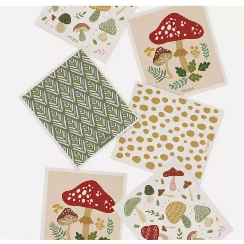Swedish Dishcloth 12-piece Set-mushroom patterns